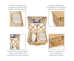 SÄNGER Picknickkorb aus Weidengeflecht mit Kühltasche 26 teilig für 4 Personen