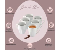 SÄNGER Porzellan Kaffeebecher Set Bilgola Black Rim 6 teilig