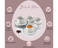 SÄNGER Porzellan Kaffeetassen Set Bilgola Black Rim 12 tlg 